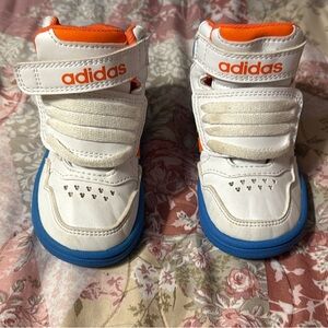 Adidas Kids' White and Blue Sneakers with Orange Accents